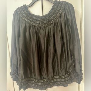 Ralph Lauren Black Label Off Shoulder Smocked Silk Blend Top Black Sz 8 Classic